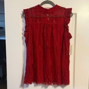 Red Lace Sleeveless Top, size L